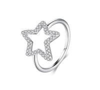 Ayoiow Cubic Zirconia Silver Ring Bands Stackable for Women, Stars Hollowed Out Stackable Silver Promise Engagement Wedding Ring for Her Size J 1/2