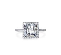 Ayoiow Cubic Zirconia Wedding Band for Women 925 Sterling Silver, Silver Halo Setting Full Gemstone 50Th Anniversary Ring for Girlfriend Wife Her, Size J 1/2, Suitable for Anniversary