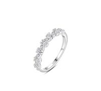 Ayoiow Cubic Zirconia Wedding Bands for Women Sterling Silver 925, Silver Leaves Setting Gemstone Statement Rings for Women Fashion, Size P 1/2, Suitable for Birthday