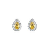 Ayoiow Dainty Earrings for Women Studs 925 Sterling Silver with Cubic Zirconia, Silver Yellow Water Drop Second Hole Earrings for Women, Suitable for Anniversary