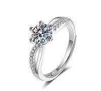 Ayoiow Dainty Promise Ring for Women 14K White Gold, Overlapping and Six Claws Silver Moissanite Anniversary Rings for Her, Size P 1/2