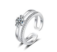 Ayoiow Dainty Promise Ring for Women 9K White Gold, Double Layer Hollowing Open Silver Moissanite Antique Engagement Rings for Women Vintage, Size M 1/2