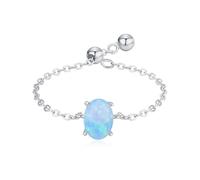 Ayoiow Dainty Vintage Engagement Rings for Women 925 Sterling Silver opal, Adjustable Thin Chain Opal Ring Vintage Rings for Girlfriend Wife Her, Suitable for Birthday