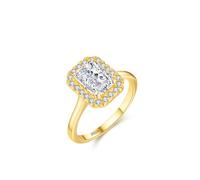 Ayoiow Dainty Vintage Wedding Band for Women 925 Sterling Silver Cubic Zirconia, Gold Rectangular Halo Engagement Ring for Her Size N 1/2, Suitable for Birthday