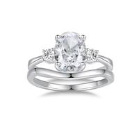 Ayoiow Delicate 30th Anniversary Rings for Women with 2.5ct Moissanite, 2-Piece Set Engagement and Wedding Ring for Her, 18K White Gold | Size S 1/2