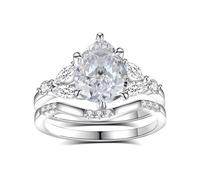 Ayoiow Delicate 30th Anniversary Rings for Womens with 2ct Moissanite, 2-Piece Set Antique Rings for Women Vintage, 14K White Gold | Size H 1/2