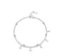 Ayoiow Double Layered Bracelet for Daughter from Dad, No Gemstone Valentines Day Bracelets for Her, 14K White Gold | Size 20+3CM