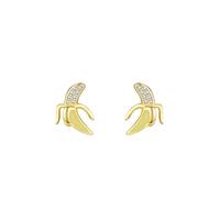 Ayoiow Earrings Studs for Women 925 Sterling Silver Cubic Zirconia, Yellow Banana Second Hole Earrings for Women Silver, Suitable for Birthday