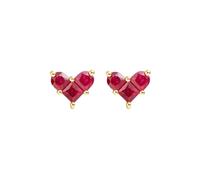 Ayoiow Earrings Studs Gold Heart Shape, Ruby 0.46ct Summer Earrings Studs for Girlfriend