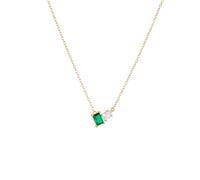 Ayoiow Elegant 14 Karat Gold Necklaces for Women, 14K Chain with Lab Created Emerald and Moissanite, Rolo 14K Yellow Gold Necklace for Women 40+5cm