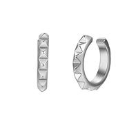 Ayoiow Elegant Minimalist Earrings 9K White Gold for Women, High Polished Geometric Shape Silver No Gemstone Ear Cuffs for Her