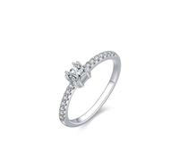 Ayoiow Elegant Thin forever Love Rings for Women with 0.25ct Moissanite, Antique Wedding Rings for Women Vintage, 9K White Gold | Size L 1/2