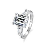 Ayoiow Engagement Band White Gold, 4ct Moissanite Trilogy Three Stone 9K Gold Ring for Her, Size T 1/2