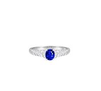 Ayoiow Engagement Band White Gold 9K 4 Claws Oval with 0.4ct Sapphire and Diamond, Beautiful Rings for Women Size J 1/2