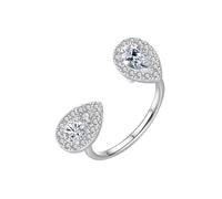 Ayoiow Engagement Bands for Women 14K White Gold with Moissanite for Women, Open Teardrop Silver Eternity Ring Gold for Her, Size M 1/2