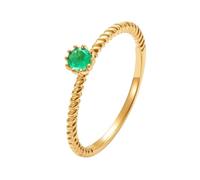 Ayoiow Engagement Ring Bands for Women 14K Yellow Gold Thin with Round Emerald, Unique CZ Engagement Rings for Women Size K 1/2