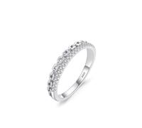 Ayoiow Engagement Ring for Her Size R 1/2 925 Sterling Silver Cubic Zirconia, Silver Double-Layer Chain Design 50Th Anniversary Wedding Ring for Girlfriend Wife Her, Suitable for Birthday