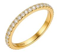 Ayoiow Engagement Ring for Women Sterling Silver, Eternity with White Cubic Zirconia 50th Wedding Anniversary Rings for Women with Cubic Zirconia Gold Size K 1/2