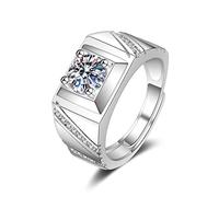 Ayoiow Engagement Rings for Men 9K White Gold with Lab Diamond, Signet Ring Silver Eternity Ring Gold for Him, Size P 1/2