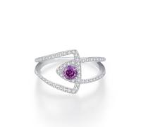 Ayoiow Eye Shape 18K White Gold Ladies Wedding Ring for Womens with Amethyst and Created Diamond, 18K White Gold Vintage Ring for Her, Size Q 1/2