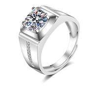 Ayoiow Finger Rings 9K White Gold for Men, 4 Prongs Silver Lab Diamond Men's Wedding Band for Him, Size Q 1/2