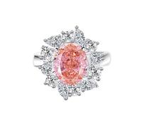 Ayoiow Flower Halo Antique Ladies Rings for Womens with 5ct Created Padparadscha Sapphire and Moissanite, Statement Cocktail Vintage Wedding Band Platinum for Her, Pt950 | Size I 1/2