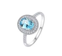 Ayoiow Forever Love Rings for Women 18K White Gold Round with 1.1ct Oval Shape Acquamarine and 0.2cttw Diamond, Engagement Ring for Her Size S 1/2