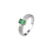 Ayoiow Forever Love Rings for Women 9K White Gold Simple Bead Design 4 Prong Rectangular Lab Emerald 0.5ct with Round Moissanite, Vintage Engagement Rings for Women Size L 1/2