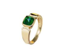 Ayoiow Forever Love Rings for Women Wide Elegant Square Lab Emerald 1.2ct with Round Moissanite, 18K Gold Engagement Rings for Women Simple Size K 1/2