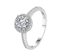 Ayoiow forever Ring, 0.5ct Moissanite Halo Half-Pavé 9K Gold Ring Real Women for Her, 9K White Gold | Size L 1/2