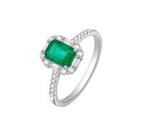 Ayoiow Forever Ring 9K White Gold 4 Prong Rectangle with 0.9ct Emerald and Diamond, 20 Year Anniversary Rings for Women Size V 1/2