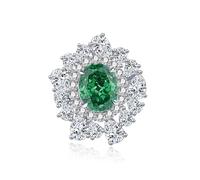 Ayoiow forever Ring for Women, 5ct Created Emerald and Moissanite Halo Big Stone Statement Cocktail Engagement Ring Band for Her, Pt950 | Size L 1/2