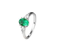 Ayoiow Forever Ring for Women 9K White Gold 9K Elegant 4 Claw Oval Lab Emerald 1.2ct with Waterdrop Moissanite, 40Th Anniversary Rings for Women Size O 1/2
