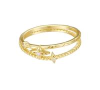 Ayoiow Four-Pointed Star 10 Year Wedding Anniversary Rings for Womens with Diamond, Double Layer 18K Ring Yellow Gold for Her, 18K Yellow Gold | Size 11 V 1/2