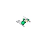Ayoiow Friend Promise Ring 18K White Gold Leaf with 0.97ct Created Emerald and Moissanite, Antique Rings for Women Vintage Size O 1/2