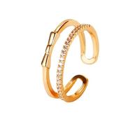 Ayoiow Friendship Rings for Women 18K Yellow Gold, Open Ring Hollow Bowknot Lab Diamond Women's Wedding Bands for Her, Size M 1/2