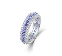 Ayoiow Full Eternity Band 18Kt White Gold Charm Queen Rings for Womens with 0.87ct Created Sapphire and Moissanite, Pavé 18 Karat Gold Wedding Band for Her, Size Q 1/2