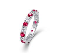 Ayoiow Full Eternity Band Beautiful Woman Rings for Womens with Created Ruby and Moissanite, Women Rings Gold for Her, 9K White Gold | Size J 1/2