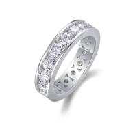 Ayoiow Full Eternity Band Promise Ring for Your Girlfriend with 5.1ct Moissanite, Channel Setting 9K White Gold Engagement Rings for Her, 9K White Gold | Size I 1/2