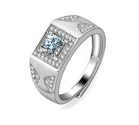 Ayoiow Gold Band Ring 9K White Gold for Men, Signet Ring Silver Lab Diamond Man Ring Wedding Band for Him, Size S 1/2