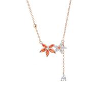 Ayoiow Gold Chain Necklace Women, 14K Rose Gold Rolo Chain, Lab Created Ruby and Moissanite Maple Leaf Jewelry Necklaces for Her 40+5cm