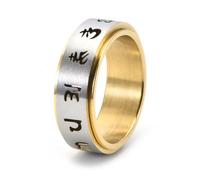 Ayoiow Gold Engagement Band for Men, Ring for Women Stainless Steel Oriental Peace Script Engraved Spinner| 8 mm Size T 1/2