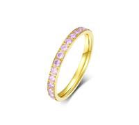Ayoiow Gold Stainless Engagement Ring, Stainless Steal Couple Rings for Her Eternity with Pink Cubic Zirconia Gold Pink CZ Size R 1/2