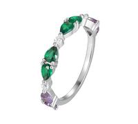 Ayoiow Half Eternity Beautiful Engagement Rings for Women with Created Emerald and Moissanite, Engagement Rings for Her, 9K White Gold | Size J 1/2