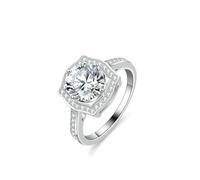 Ayoiow Halo 14 Karat platinum Wedding Bands for Women with 2ct Moissanite, pt950 Ladies Wedding Ring for Her, Platinum | Size O 1/2