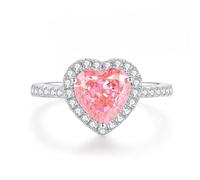 Ayoiow Halo 15 Year Anniversary Rings for Her with 4ct Created Padparadscha Sapphire and Moissanite, Beautiful Woman Rings for Her, 18K White Gold | Size J 1/2