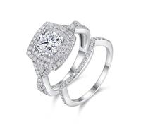Ayoiow Halo 25th Wedding Anniversary Rings for Womens with 1ct Moissanite, Beautiful Rings for Her, Platinum | Size T 1/2