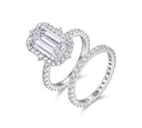 Ayoiow Halo 50th Wedding Anniversary Ring for Wife with Moissanite, Full Eternity Band 40th Anniversary Ring for Her, Platinum | Size Q 1/2