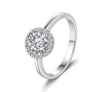 Ayoiow Halo 9K Ring Solid Gold for Womens with 1ct Moissanite, Promise Ring for Your Girlfriend, 9K White Gold | Size H 1/2