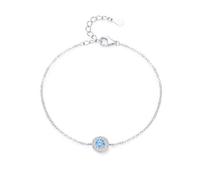 Ayoiow Halo Bracelets Young Woman for Womens with 0.24ct Aquamarine and Lab Diamond, Bangles for Women 18K Gold, 18K White Gold | Size 17+5CM